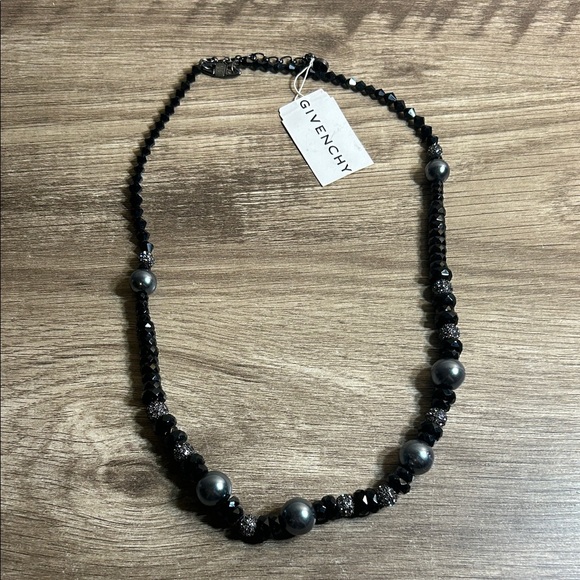 Givenchy Black and Silver Beaded Necklace 24” New - Picture 1 of 11